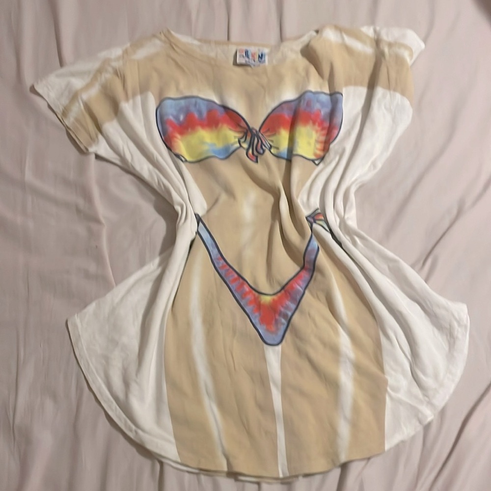 (OS) VINTAGE Y2K MY BIKINI RAINBOW BIKINI FUNNY SHIRT OVERSIZED WOMAN